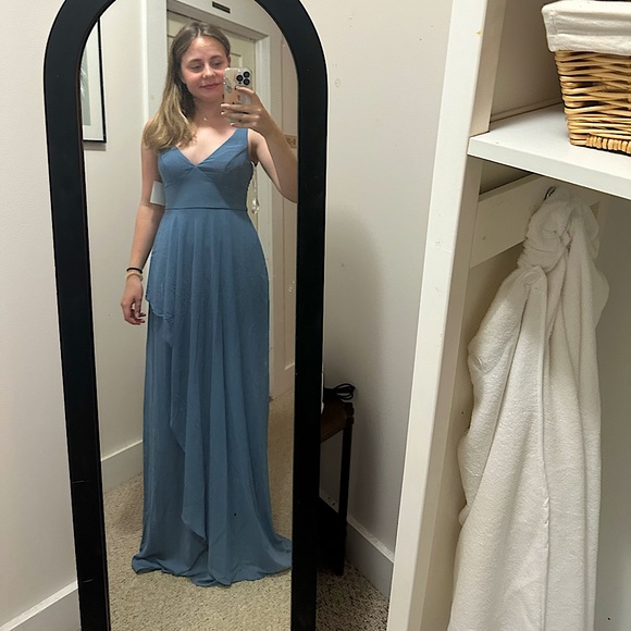 chiffon v-neck tank bridesmaid dress with cascade - Picture 2 of 6